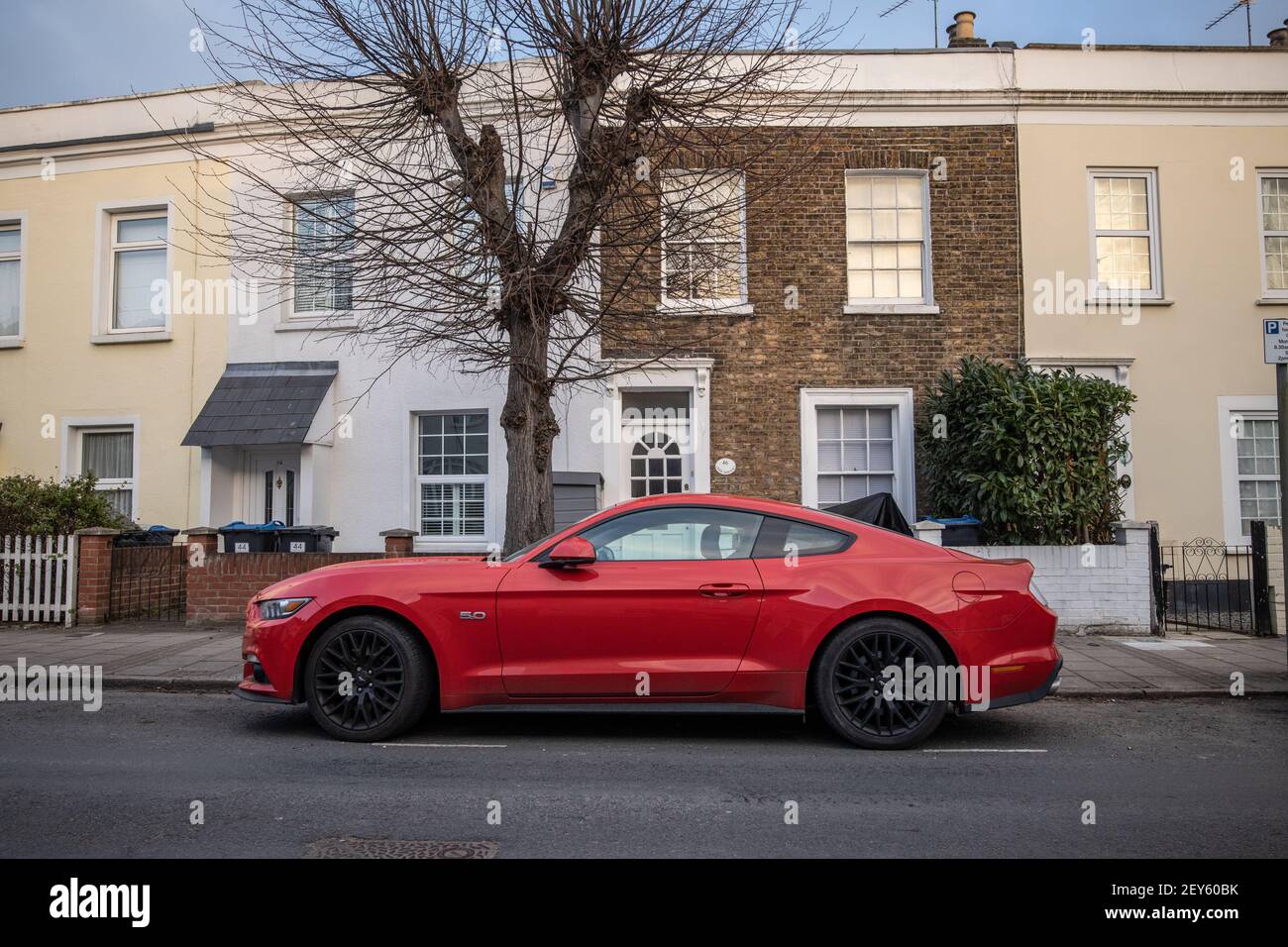 FORD Mustang GT parked outside a residential address in South Wimbledon, Southwest London, England, United Kingdom Stock Photo