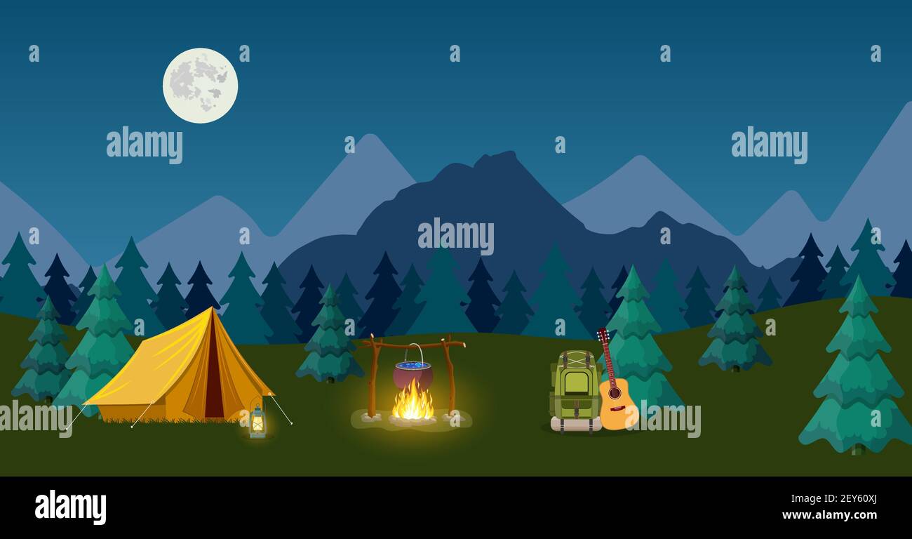 Camping and Mountain Camp. Stock Vector