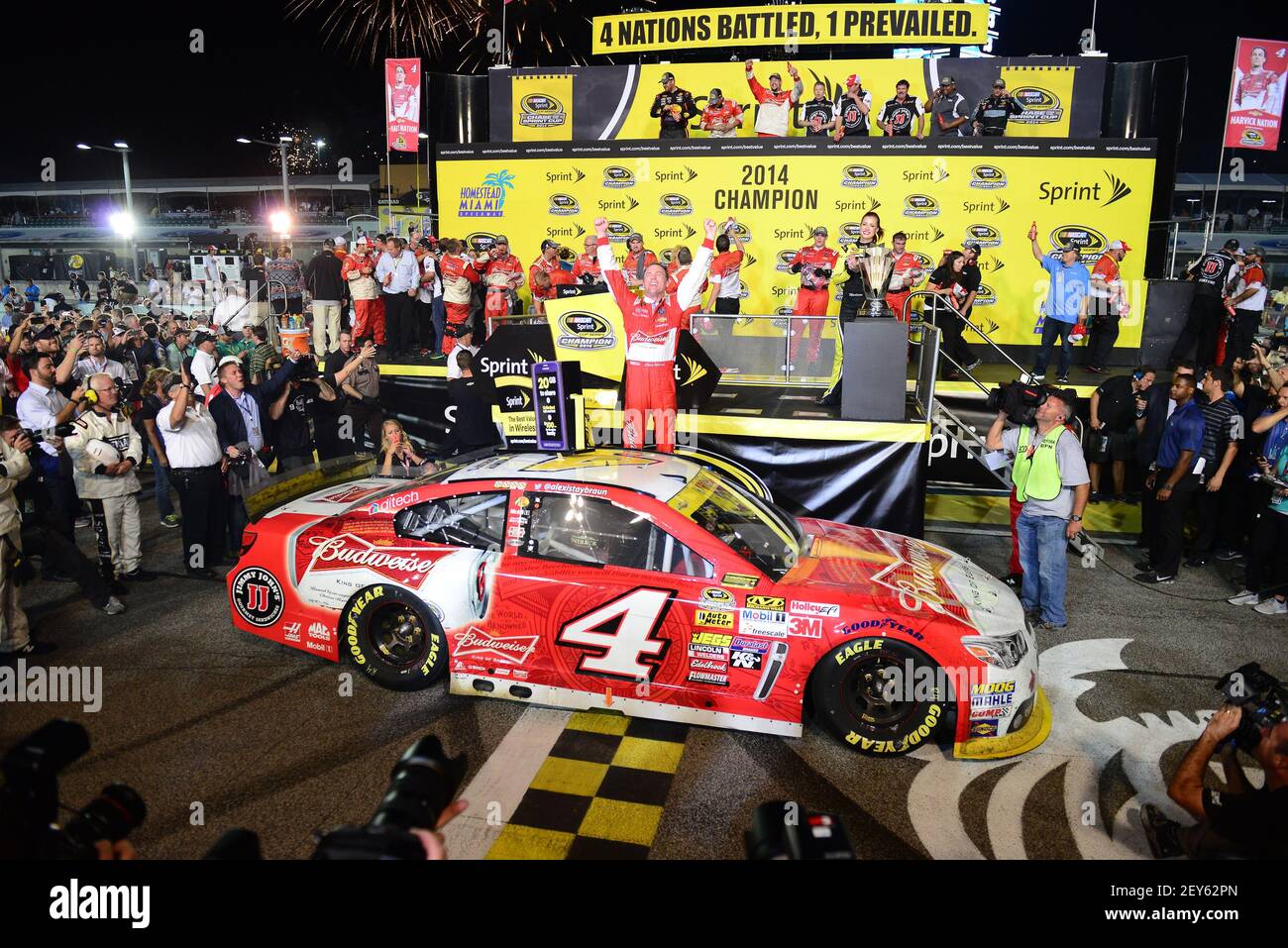 Kevin Harvick, driver of the 4 Budweiser Chevrolet, celebrates in