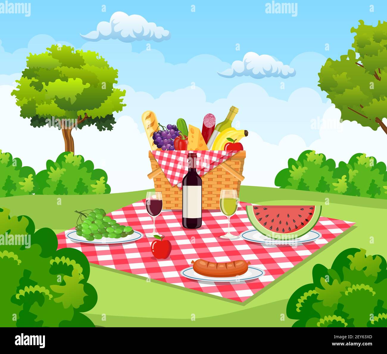 Summer picnic concept with basket Stock Vector Image & Art - Alamy