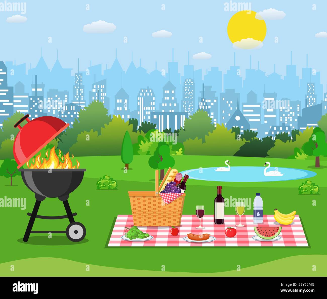 Summer picnic concept with basket Stock Vector Image & Art - Alamy