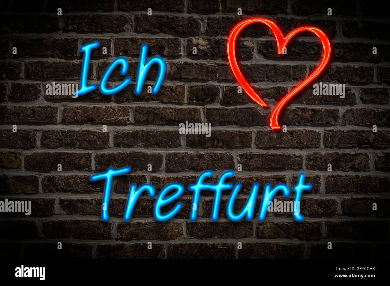 Leuchtreklame, Ich liebe Treffurt, Thüringen, Deutschland, Europa | Illuminated advertising, I love Treffurt, Thuringia, Germany, Europe Stock Photo