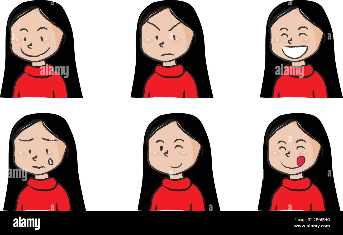 vector cartoon girl emoji face stickers set Stock Vector Image & Art ...