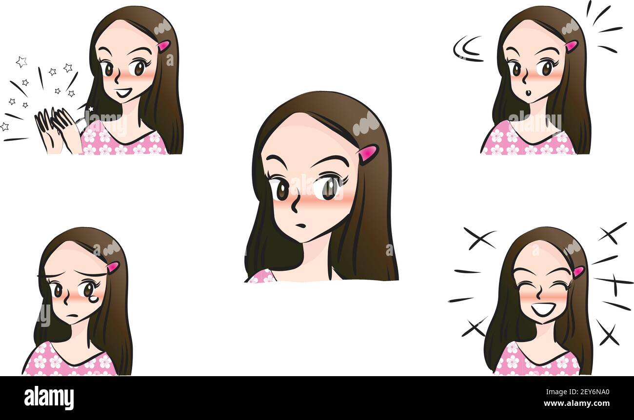 vector cartoon girl emoji face stickers set Stock Vector Image & Art ...