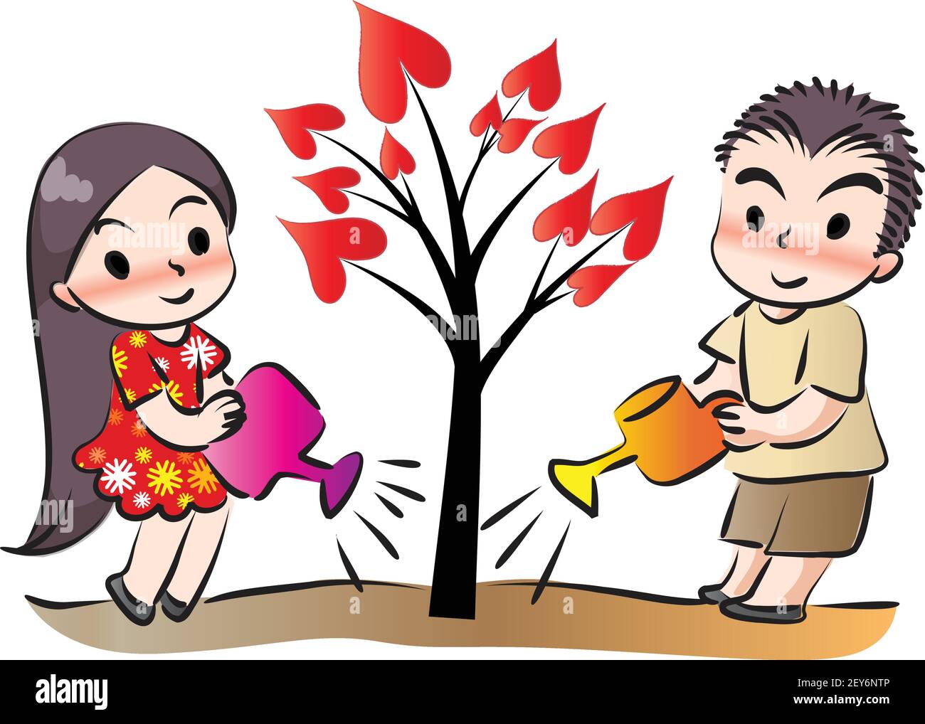 vector cartoon girl and boy in Valentine's Day greeting card emoji ...