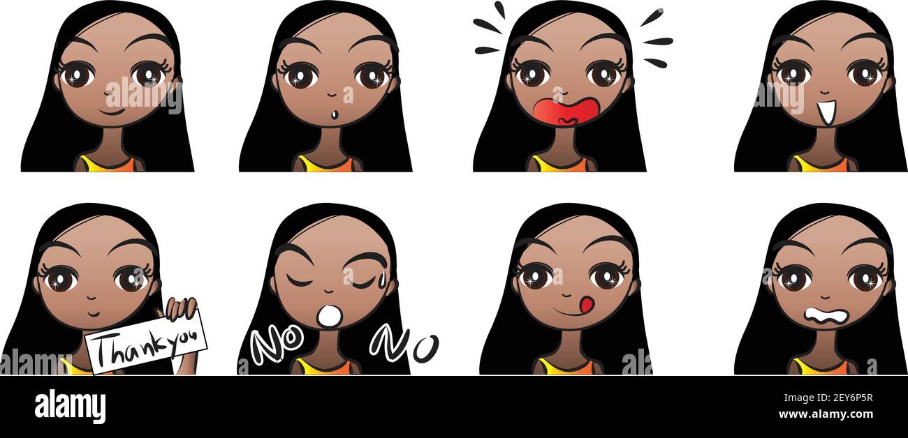 vector cartoon girl emoji face stickers set Stock Vector Image & Art ...