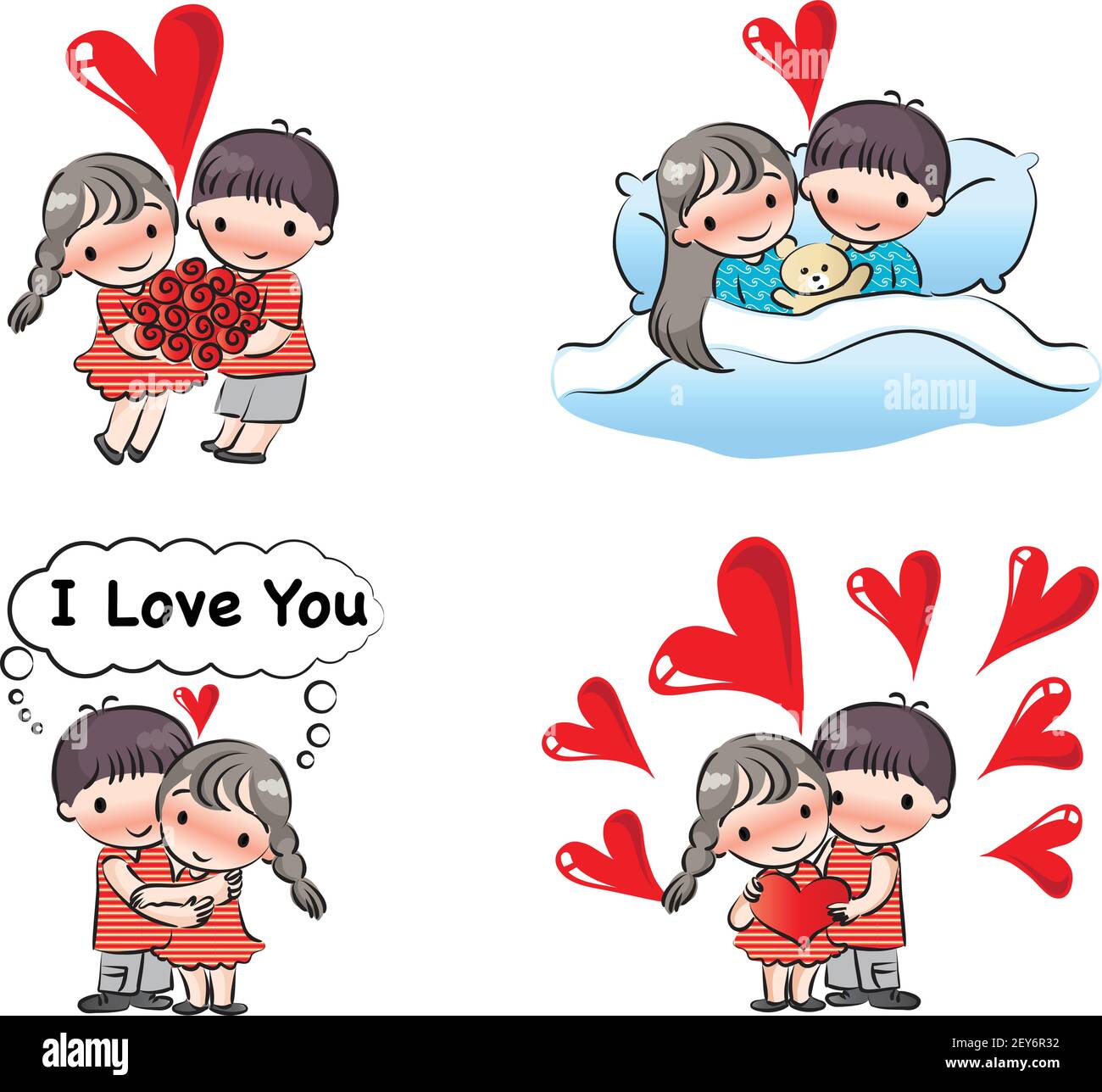 vector cartoon girl and boy in Valentine's Day greeting card emoji ...
