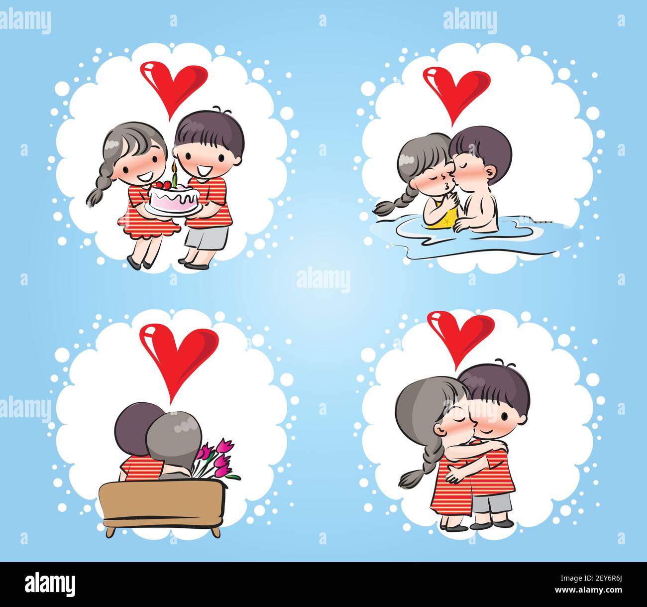 vector cartoon girl and boy in Valentine's Day greeting card emoji ...