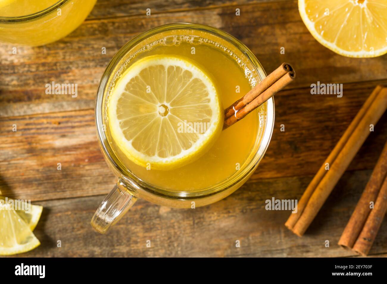 Homemade Hot Toddy Cocktail with Whiskey and Lemon Stock Photo