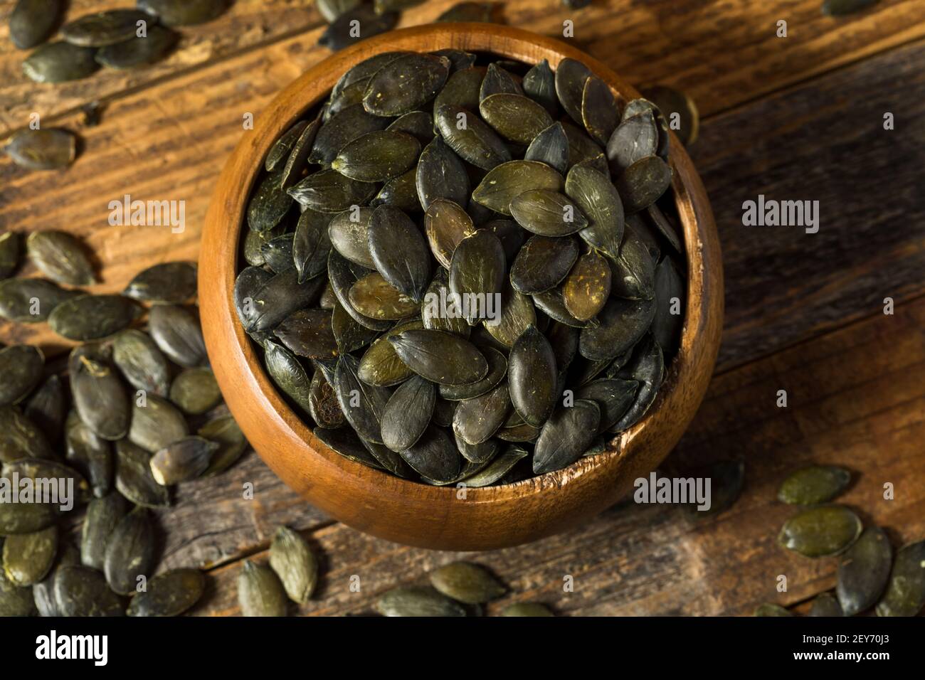 Homemade Green Pumpkin Seeds in a Bowl Stock Photo