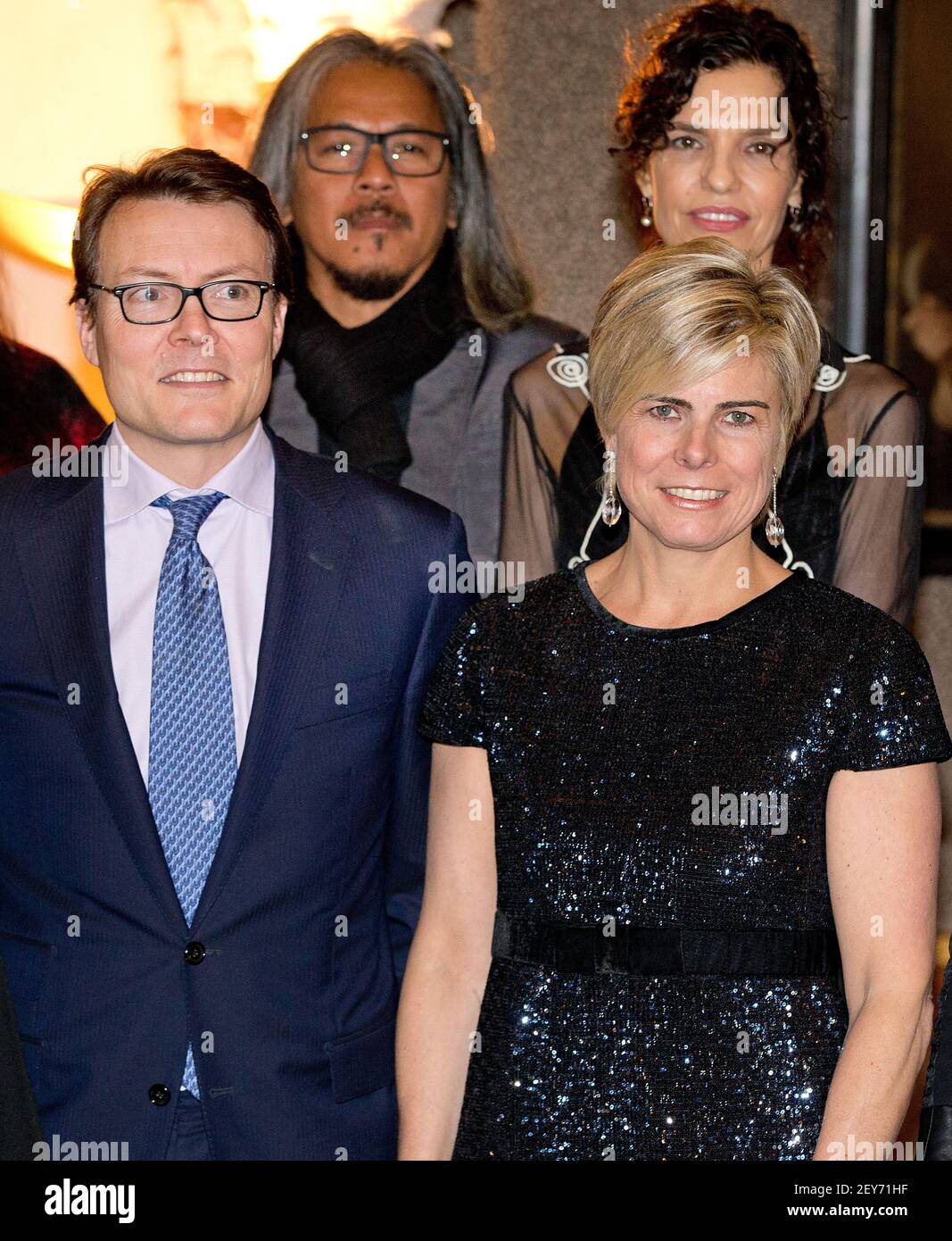 10-12-2014 AMSTERDAM - Prince Constantijn and Princess Laurentien attend the award ceremony of the Prince Claus Prize 2014 to Columbian artist and plant expert Abel RodrÃguez at the Royal Palace in Amsterdam (Photo by Robin Utrecht/Sipa USA) Stock Photo