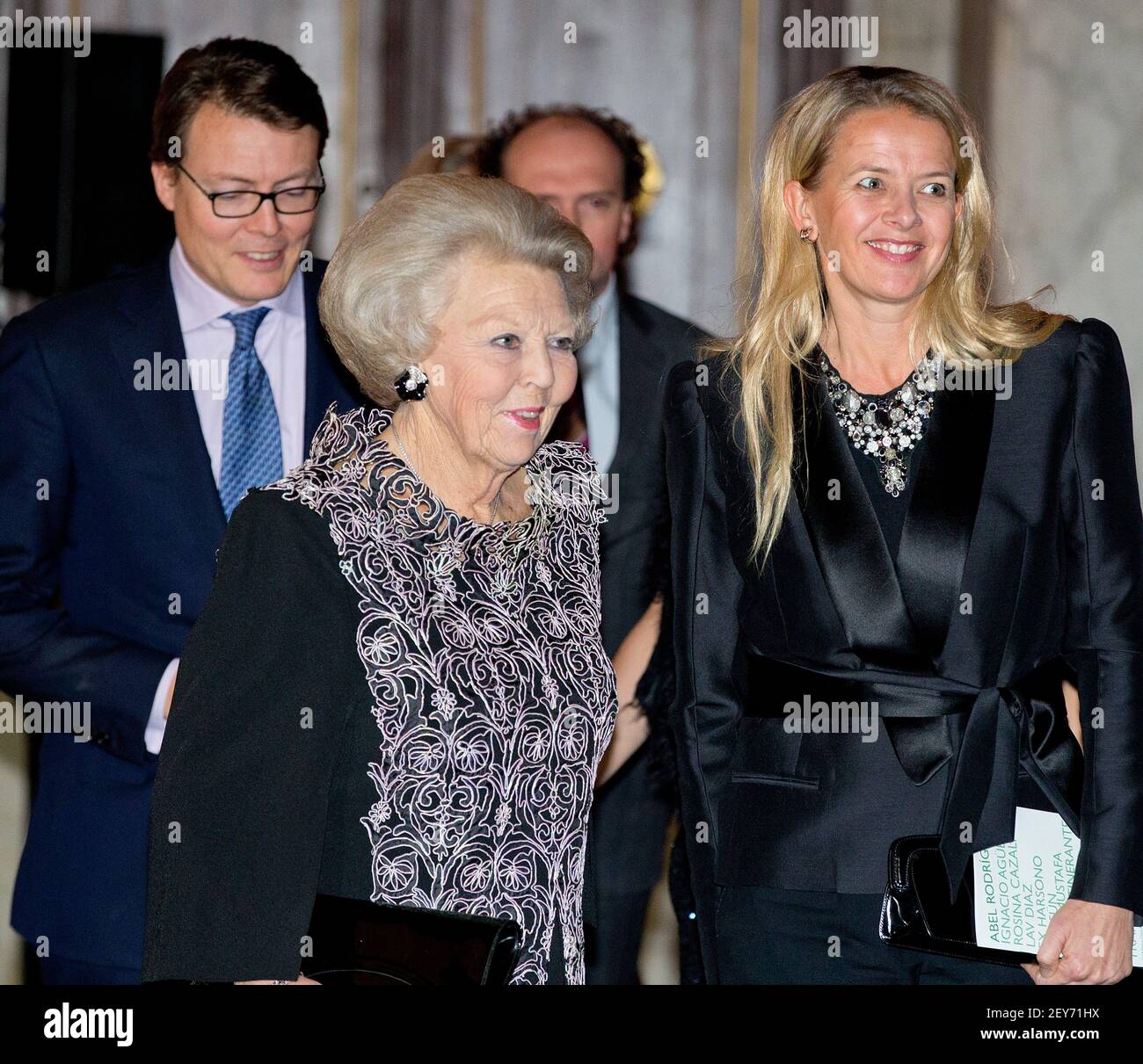 10-12-2014 AMSTERDAM - Princess Beatrix, Princess Mabel, Prince Constantijn attend the award ceremony of the Prince Claus Prize 2014 to Columbian artist and plant expert Abel RodrÃguez at the Royal Palace in Amsterdam (Photo by Robin Utrecht/Sipa USA) Stock Photo