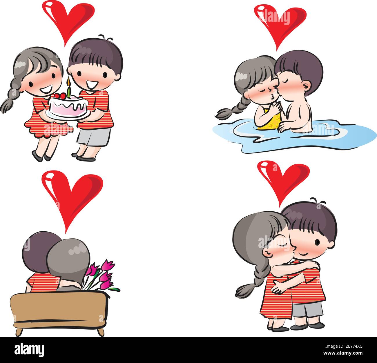 vector cartoon girl and boy in Valentine's Day greeting card emoji ...