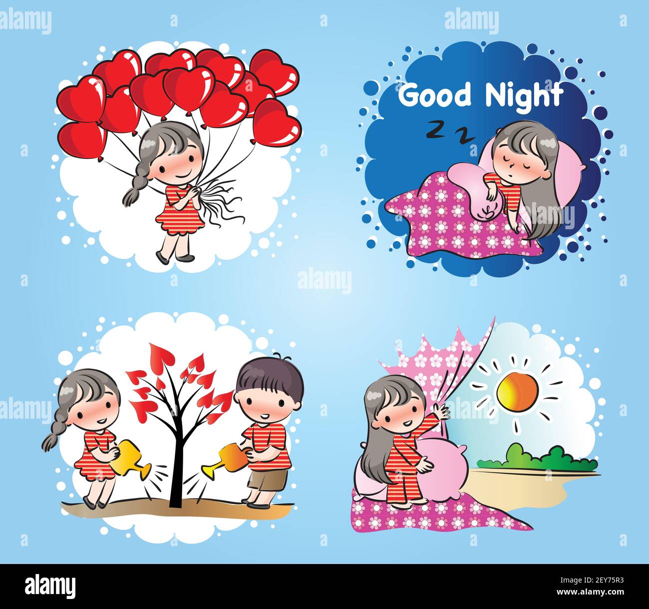 vector cartoon girl and boy in Valentine's Day greeting card emoji ...