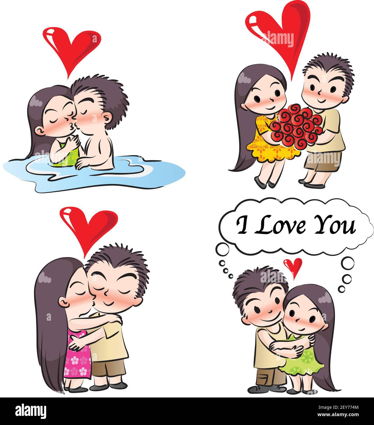 Vector Cartoon Girl And Boy In Valentine S Day Greeting Card Emoji Stickers Set Stock Vector Image Art Alamy