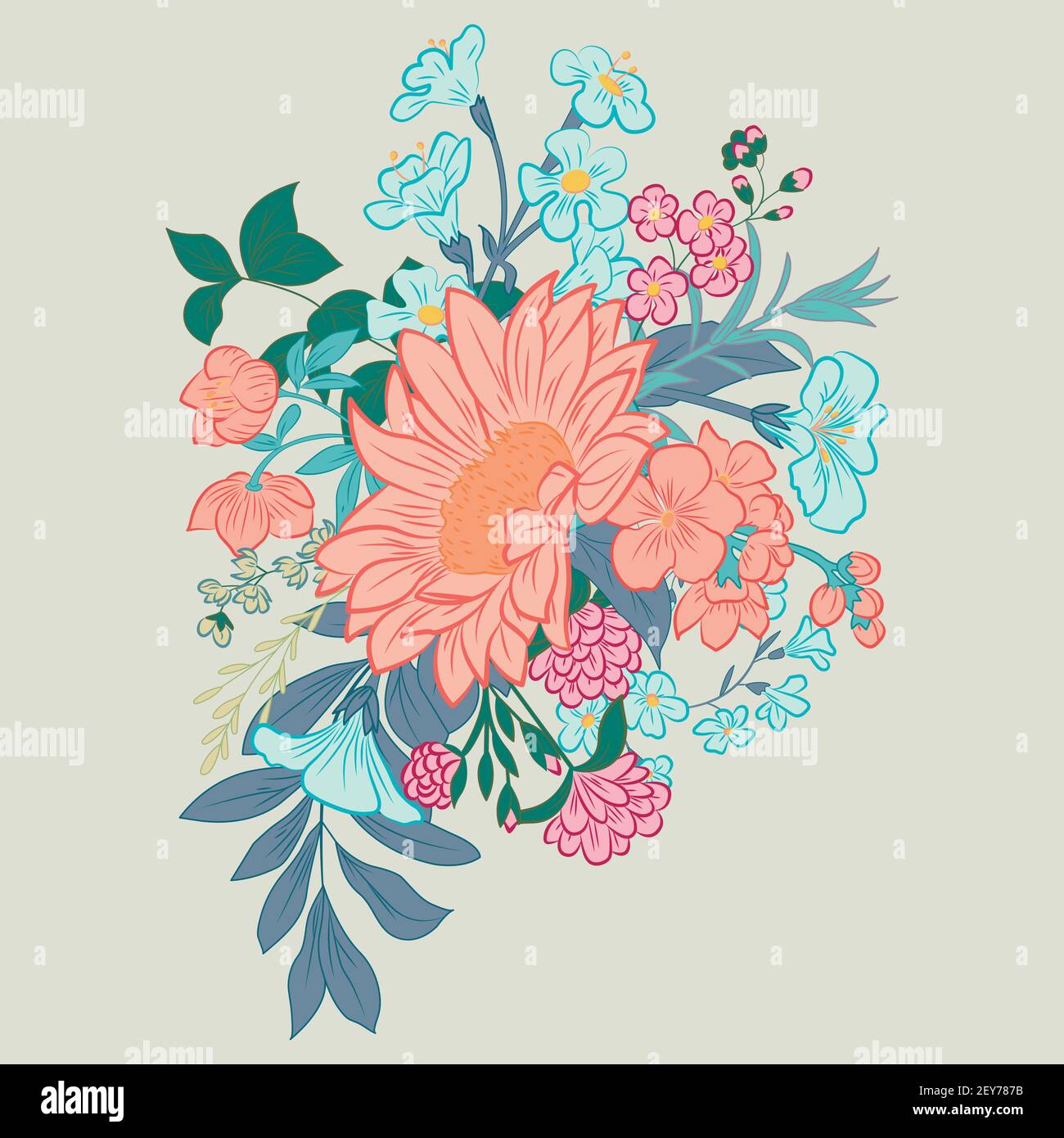 Floral Bouquet With Flowers And Leaves in vector Stock Vector Image ...