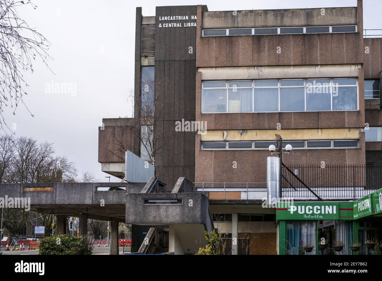 SWINTON, UNITED KINGDOM - Feb 13, 2021: Lancastrian hall and central library closed down and waiting to be demolished Stock Photo