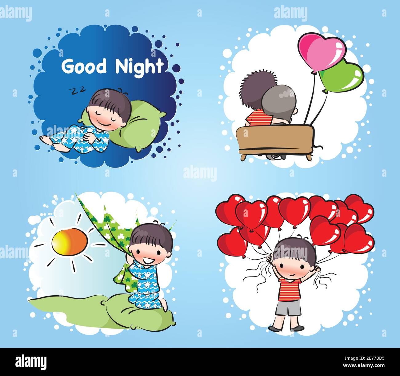 vector cartoon girl and boy in Valentine's Day greeting card emoji ...