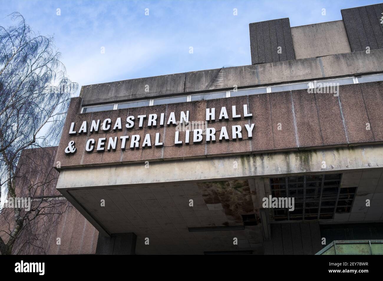 SWINTON, UNITED KINGDOM - Feb 13, 2021: Lancastrian hall and central library closed down and waiting to be demolished Stock Photo