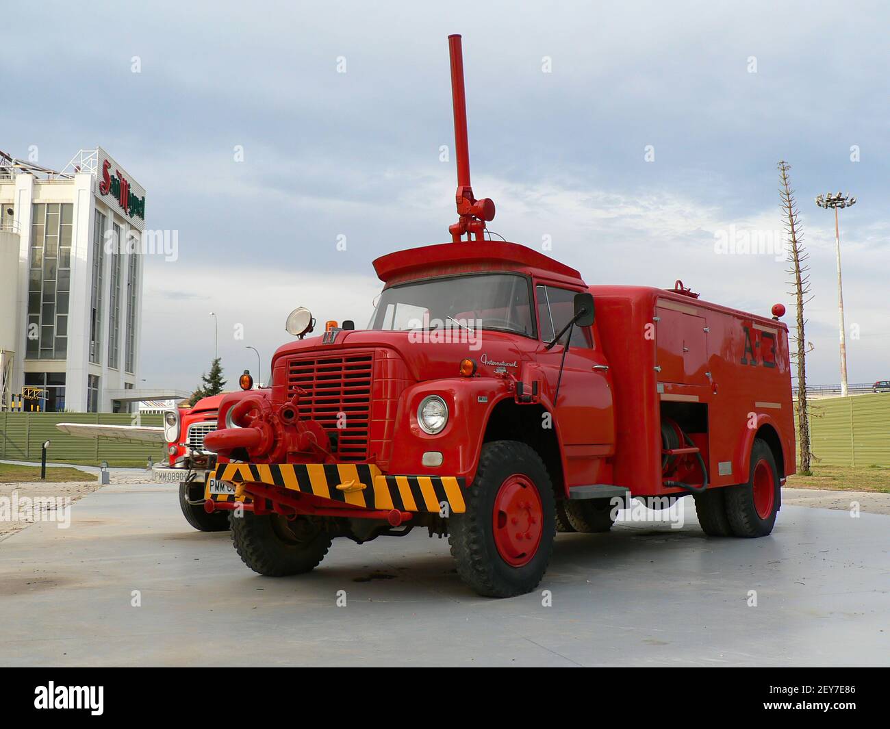 Old International fire engine at Malaga aviation museum, Spain. Stock Photo