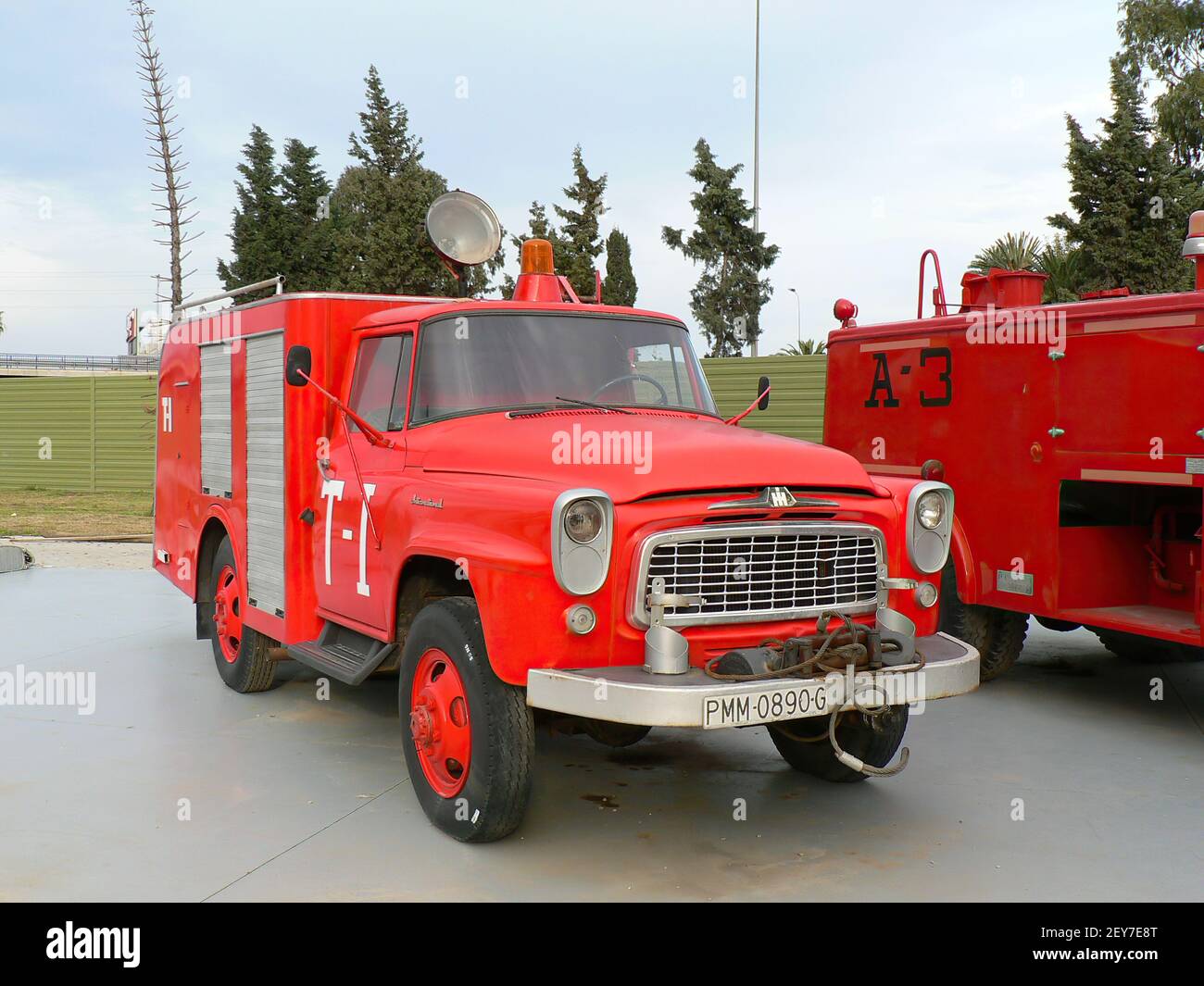 Old International fire engine at Malaga aviation museum, Spain. Stock Photo