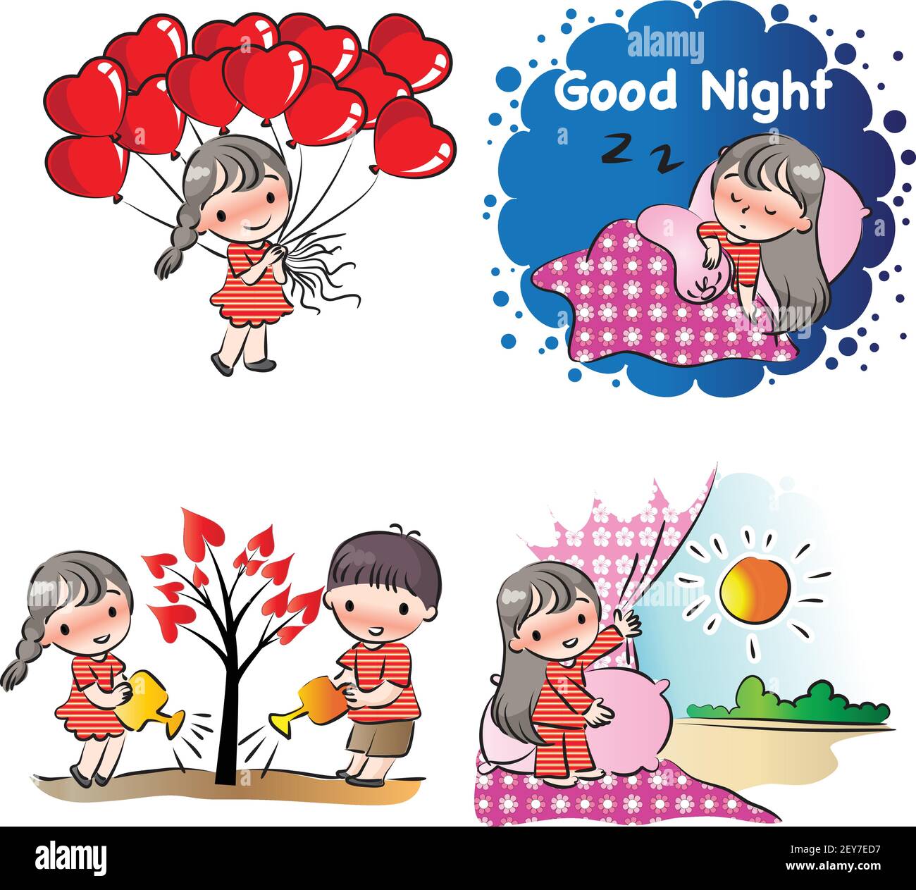 vector cartoon girl and boy in Valentine's Day greeting card emoji ...