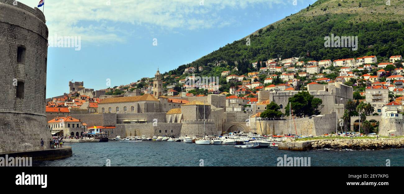 View of Town and Harbor of Dubrovnik, Croatia Stock Photo