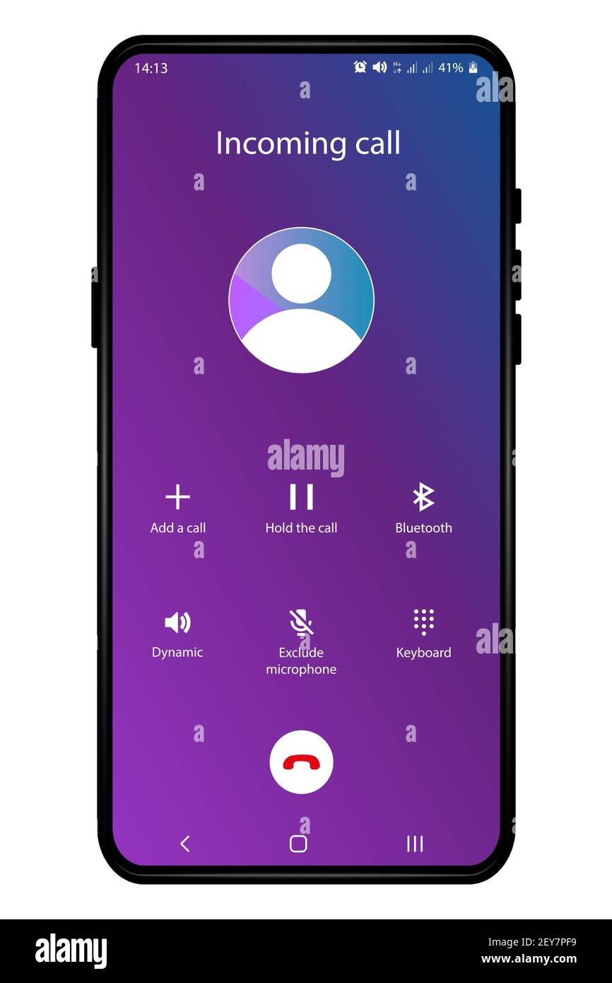 Incoming call, recording screen. Switched keyboard smartphone interface vector template. Flat interface for application. Mute and speaker buttons. Pho Stock Vector