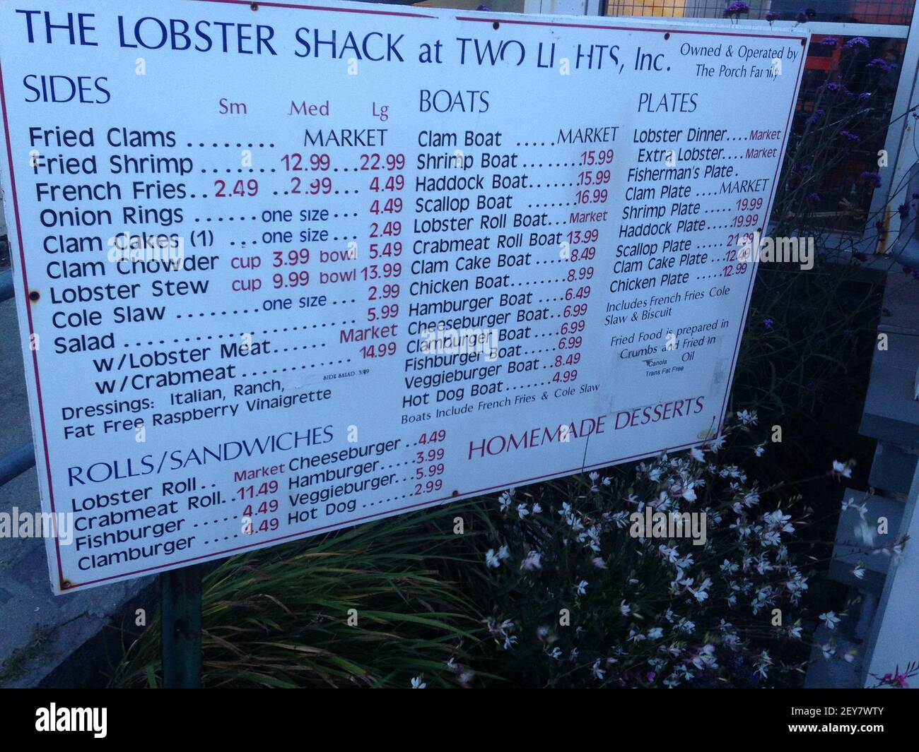 The many options at the Lobster Shack at Two Lights in Cape Elizabeth