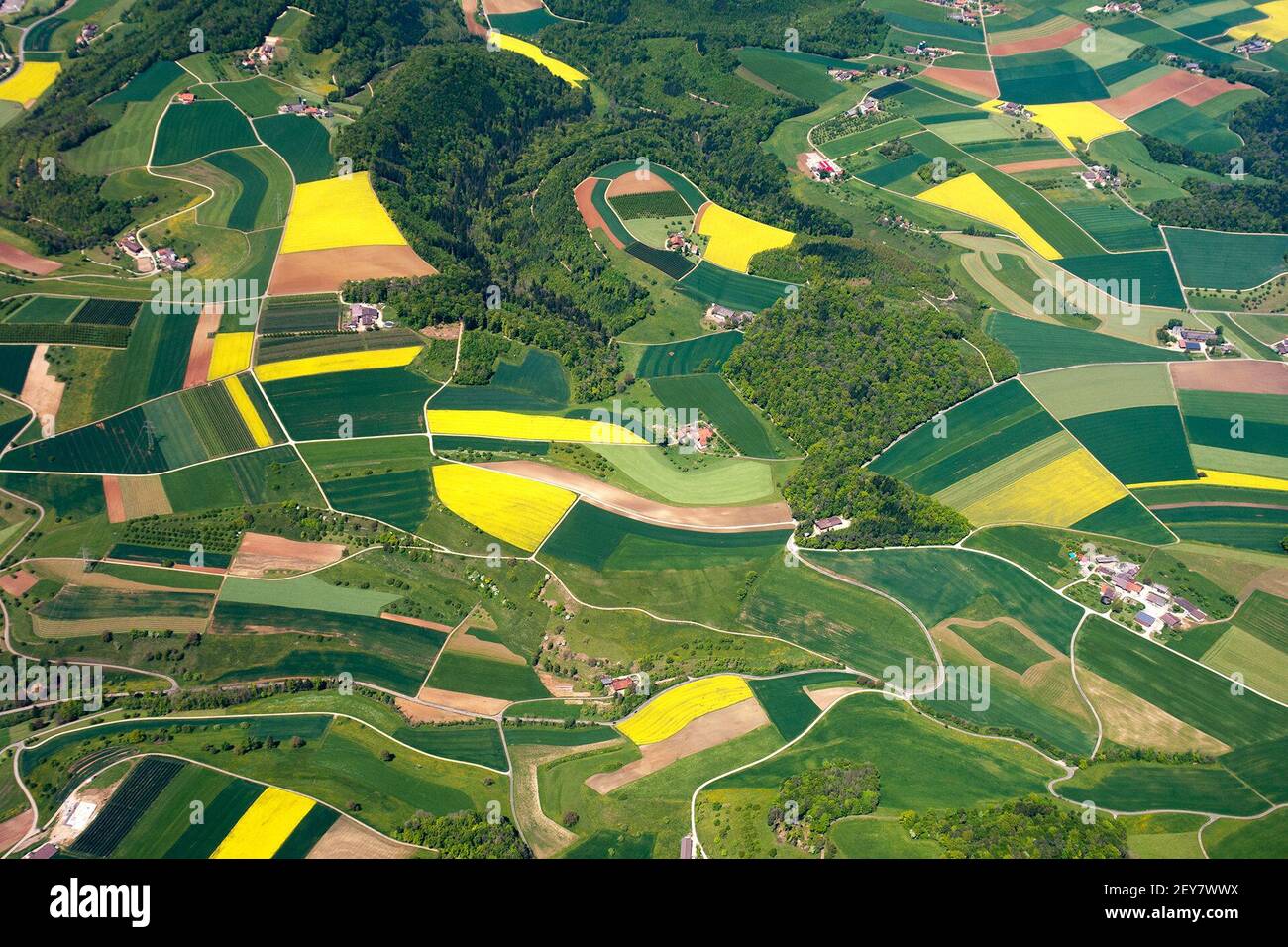This aerial view of agricultural fields won the runner-up prize in the Sentinel-2 ËœColour vision' photo competition. It was captured on 5 May 2014 by Felix MÃƒÂ¼ller from Switzerland. &nbsp; F. MÃƒÂ¼ller *** Please Use Credit from Credit Field *** Stock Photo