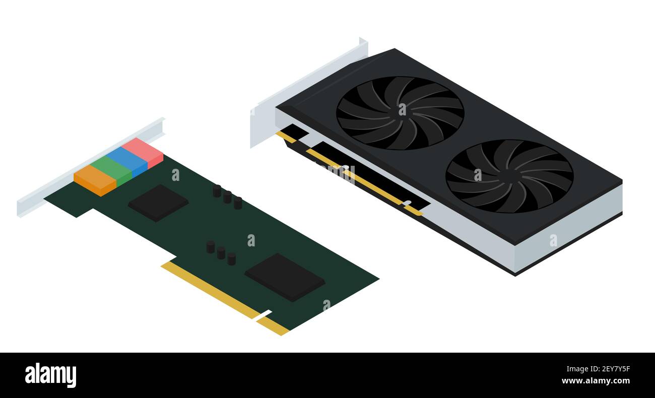 Isometric flat video graphics and sound cards. Computer parts for ...