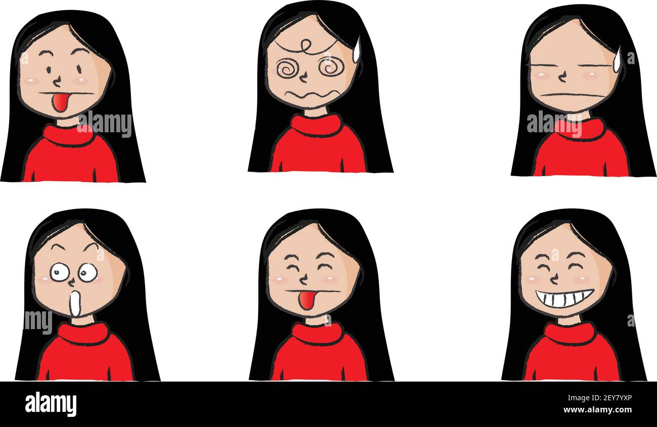vector cartoon girl emoji face stickers set Stock Vector Image & Art ...