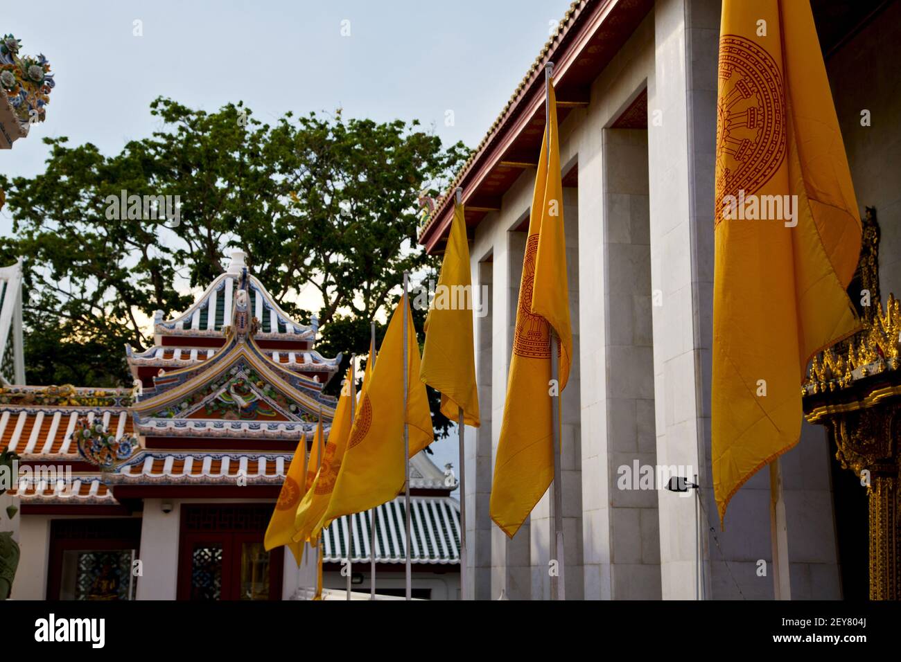 Thailand asia in bangkok sunny temple yellow flag Stock Photo - Alamy