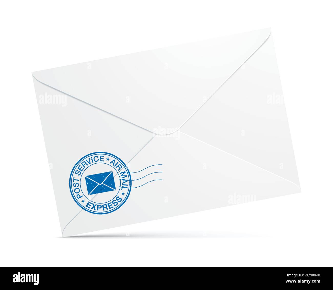 White mail envelope with a blue postal service stamp standing isolated
