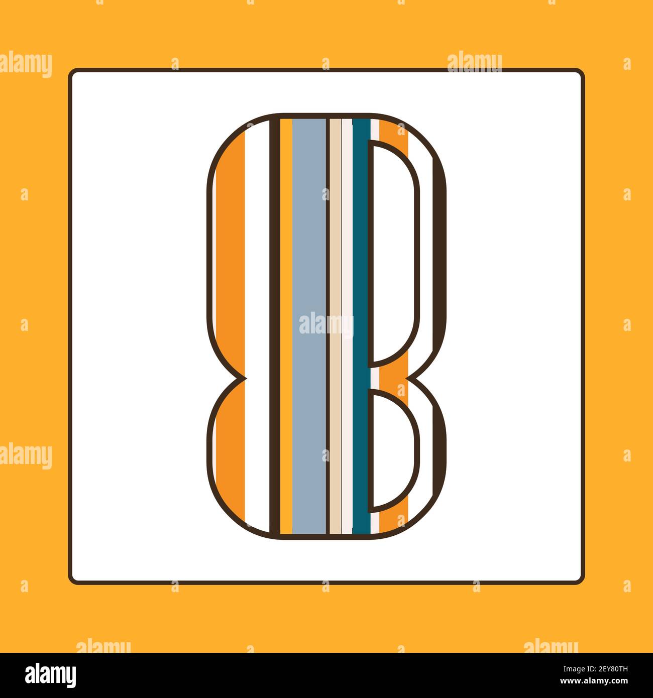 Striped colorful number eight isolated on white background. Elements for kids cards or alphabets in vintage or retro style. Stock Vector
