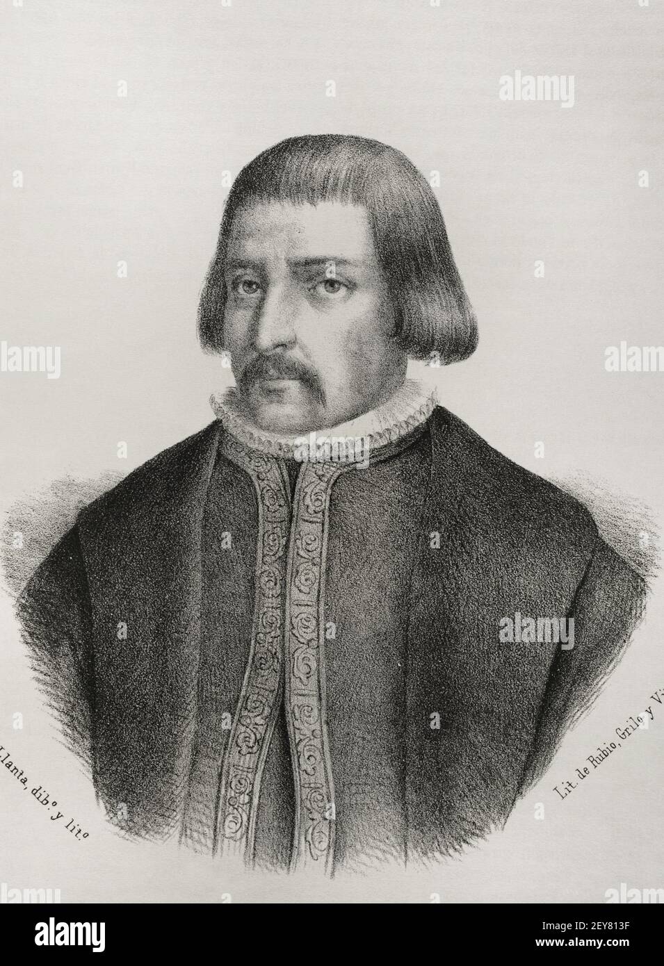 Juan Bravo (1484-1521). Castilian nobleman. He took part during the War of the Communities of Castile. Illustration by Santigo Llanta. Lithograph. Cronica General de España, Historia Ilustrada y Descriptiva de sus Provincias. Castilla-La Vieja, 1870. Stock Photo