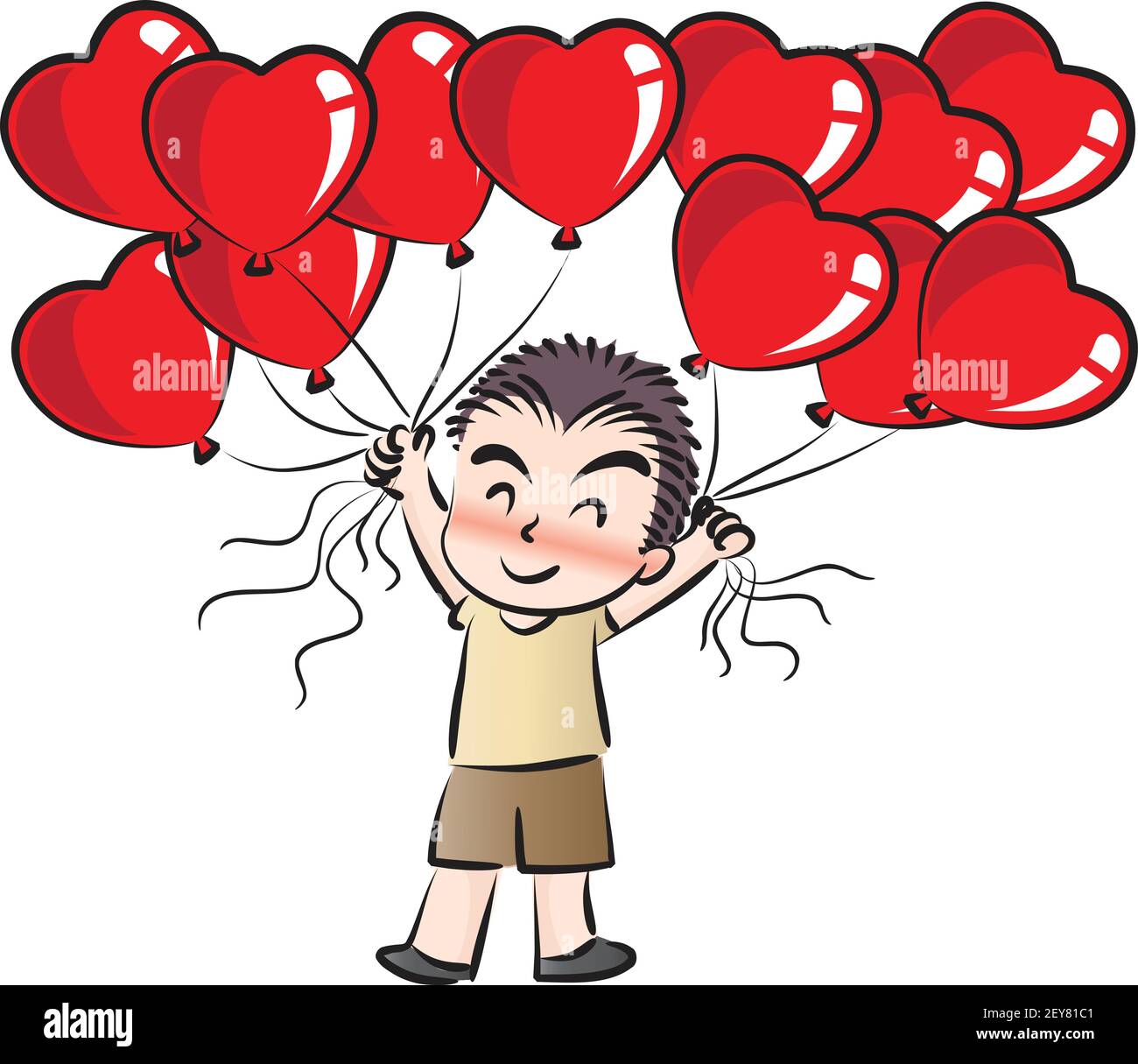 vector cartoon boy hold a lot of red heart shape balloons Stock Vector ...