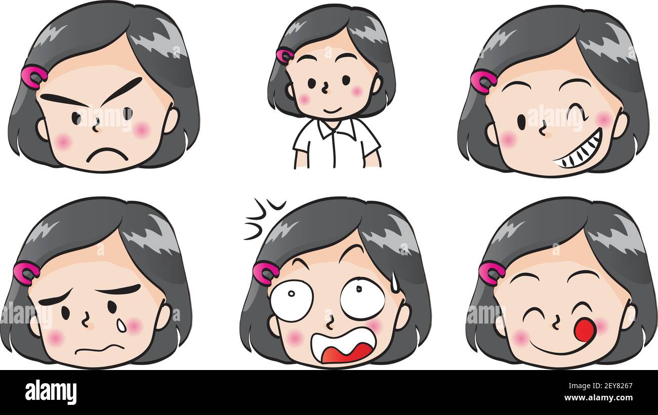 vector cartoon girl emoji face stickers set Stock Vector Image & Art ...