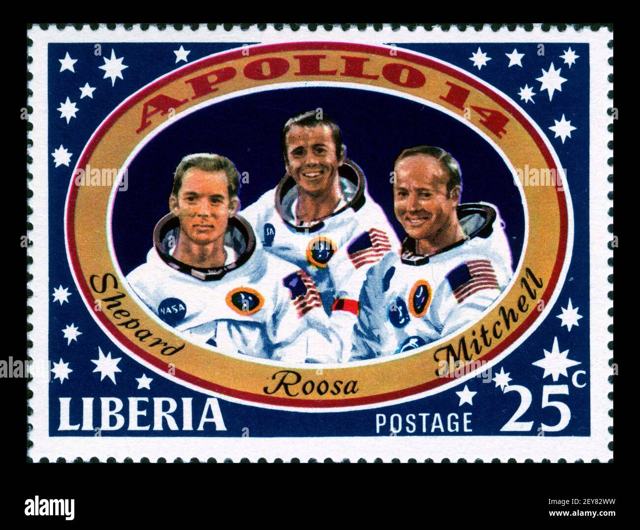Stamp print in Liberia, space, Apollo 14 Stock Photo