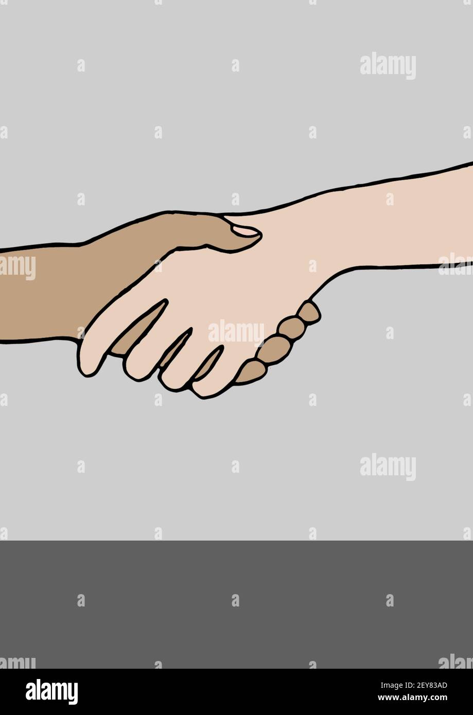Illustration of holding hands with copy space on grey background Stock ...