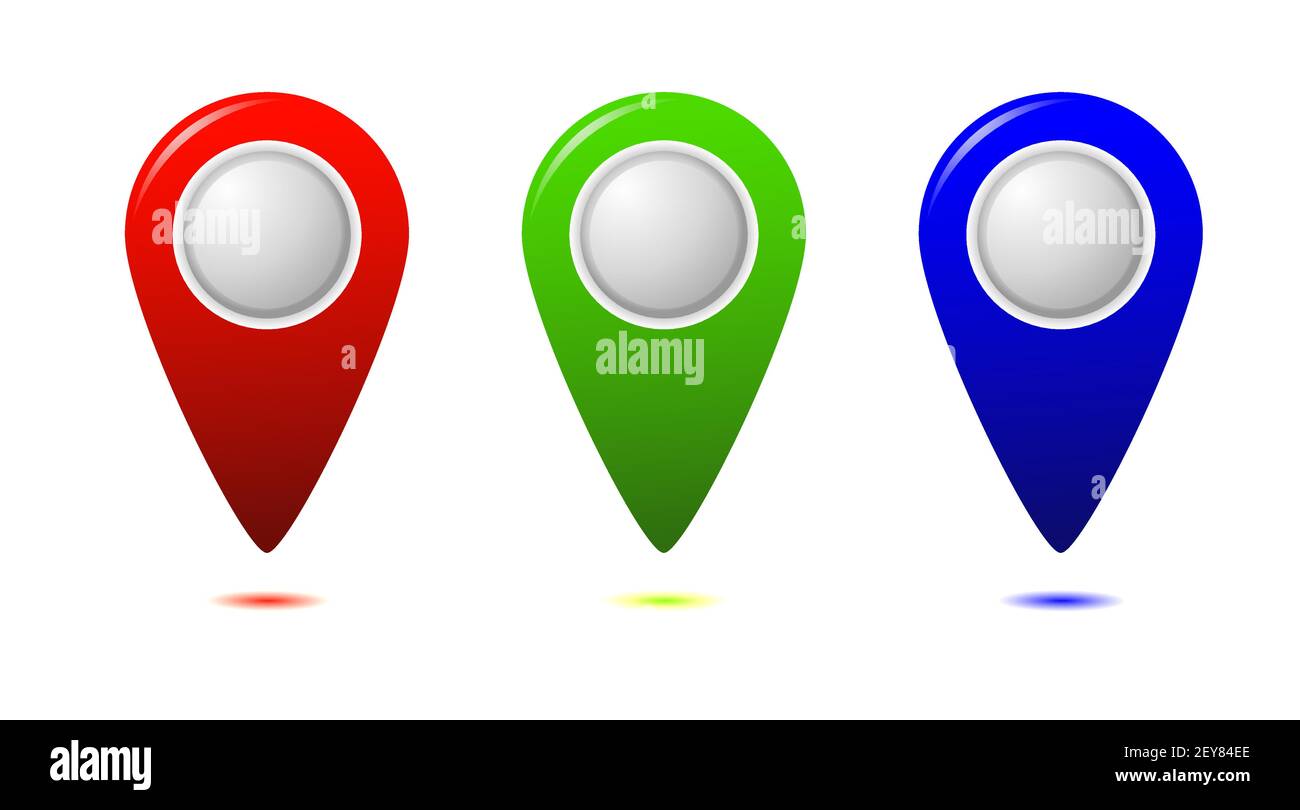 Set of bright map pointers. Vector flat illustration. Stock Vector