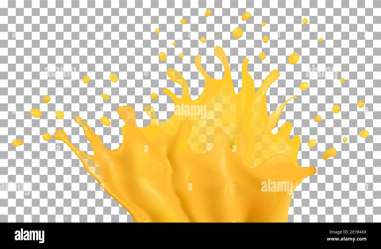 Orange transparent splash. Mango, pineapple, papaya juice, realistic illustration isolated on