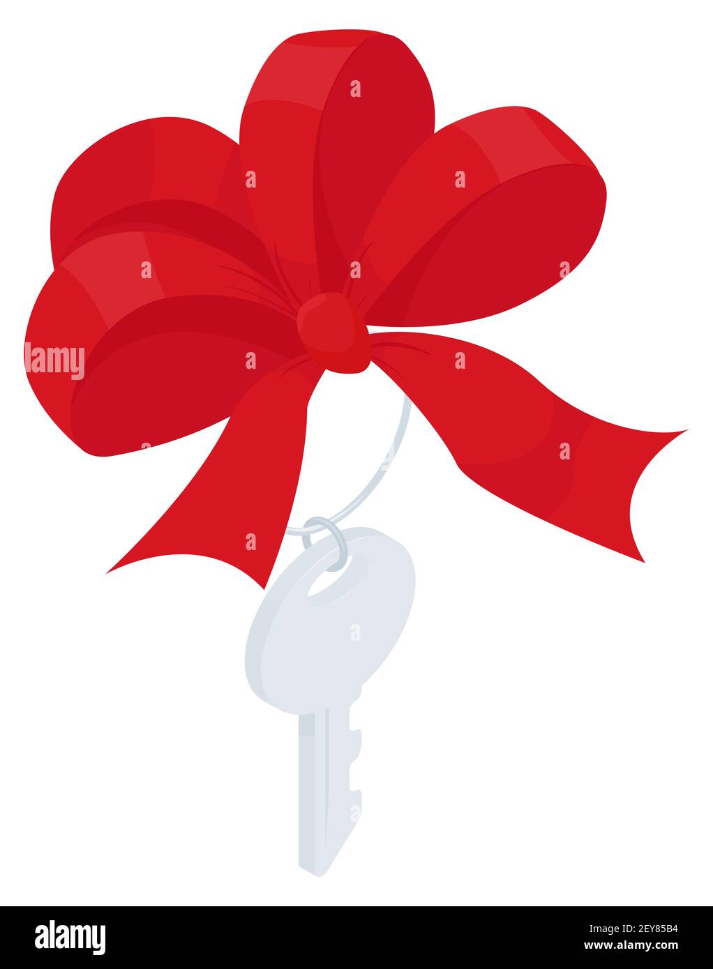 Key with red bow isometric Icon sign. Vector gift Illustration isolated on white. Stock Vector
