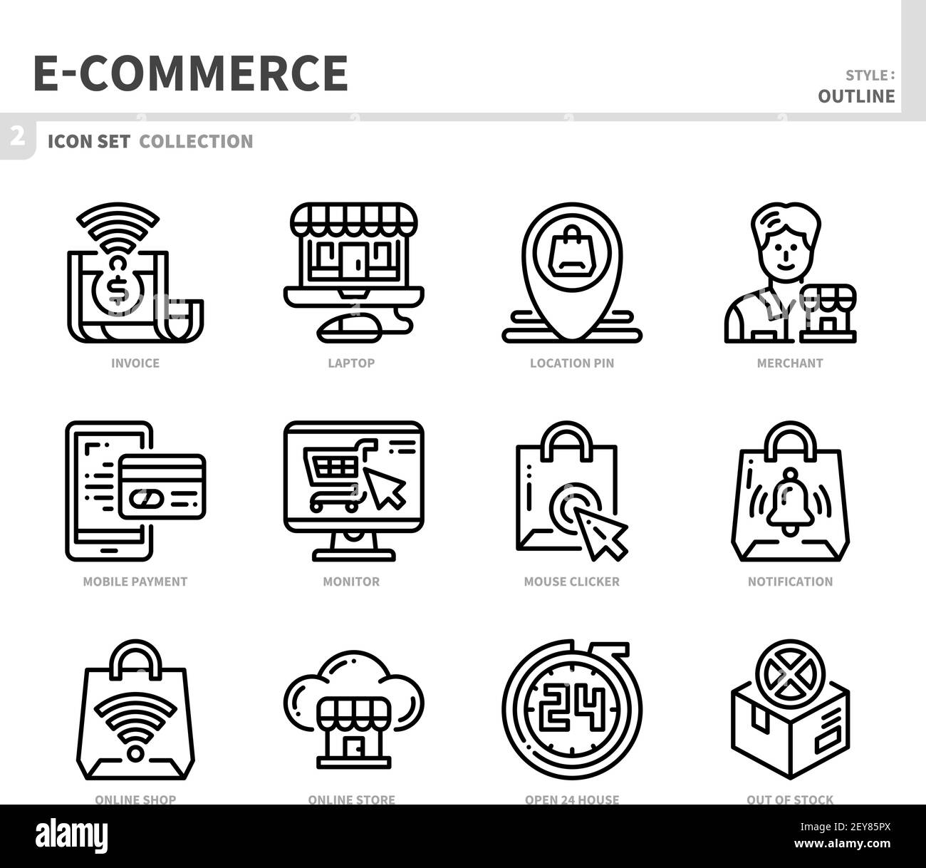 e-commerce and online shopping icon set,outline style,vector and illustration Stock Vector