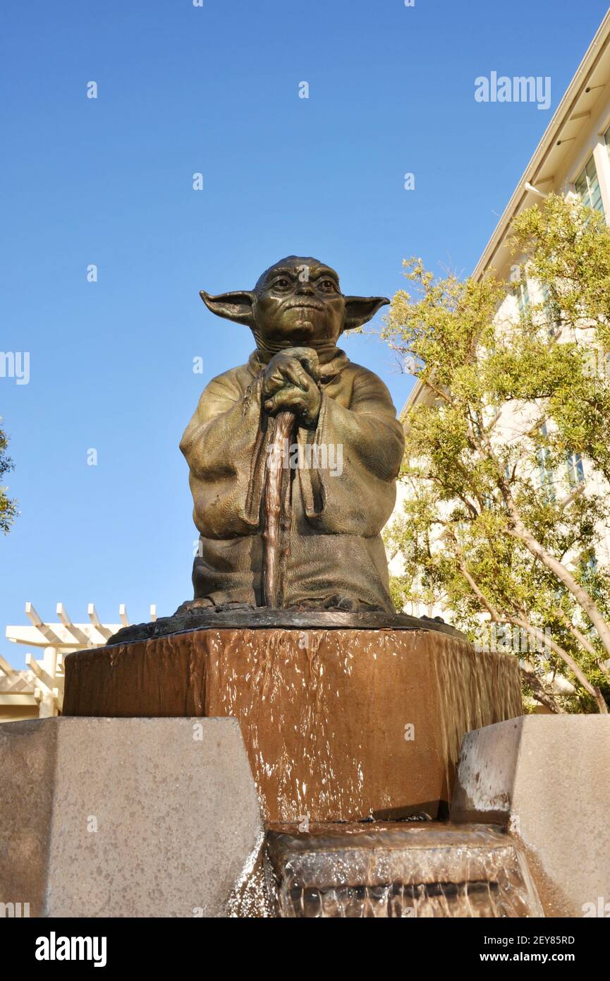Yoda statue and fountain outside offices of Industrial Light & Magic