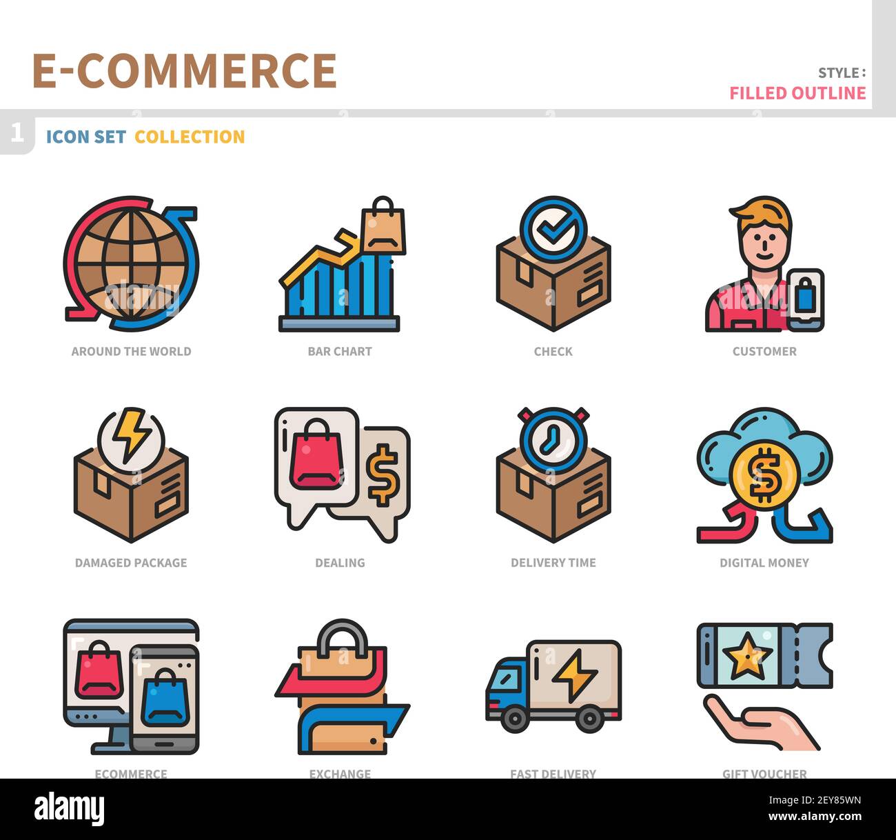 e-commerce and online shopping icon set,filled outline style,vector and ...