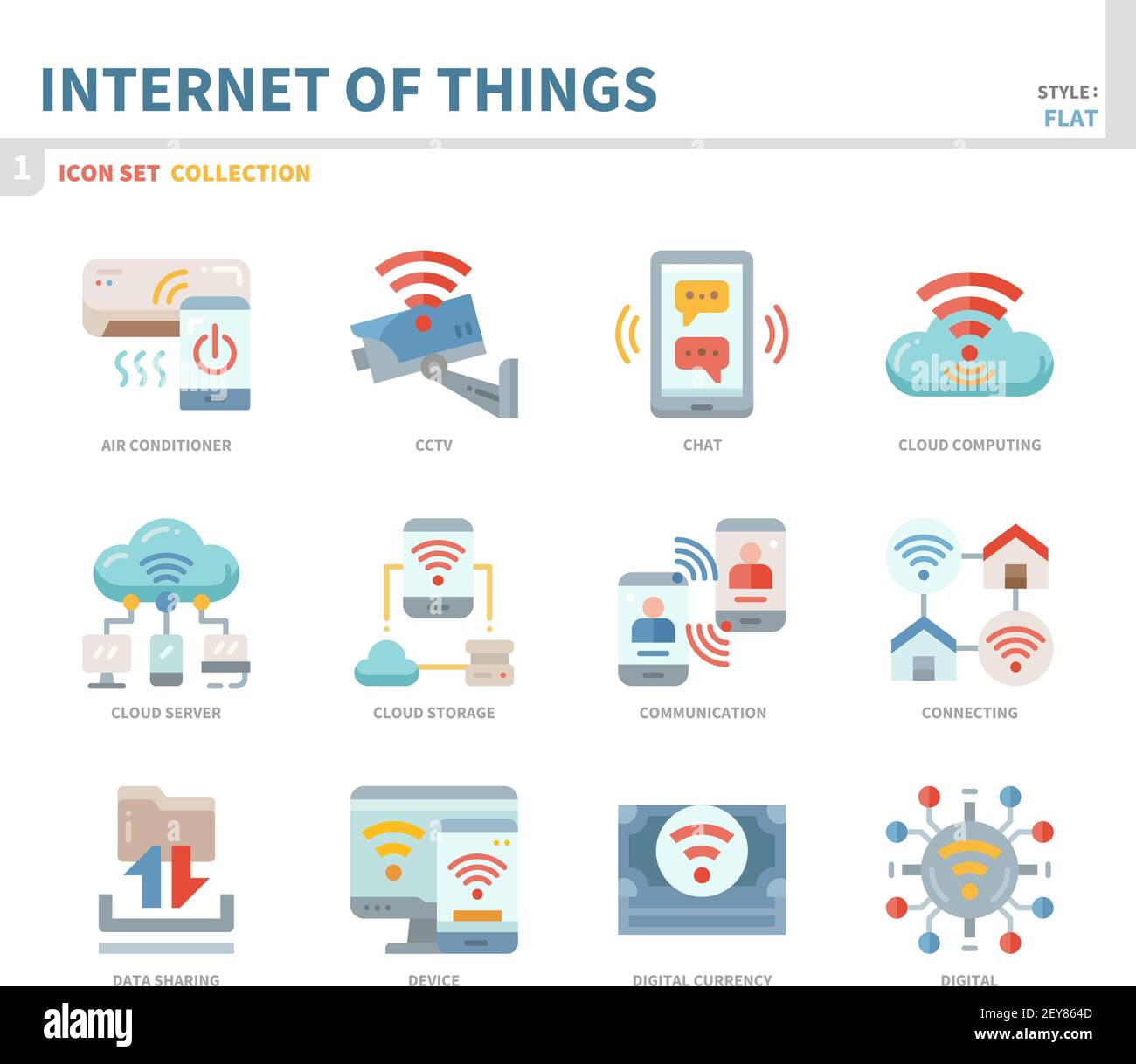 internet of things icon set,color flat style,vector and illustration ...