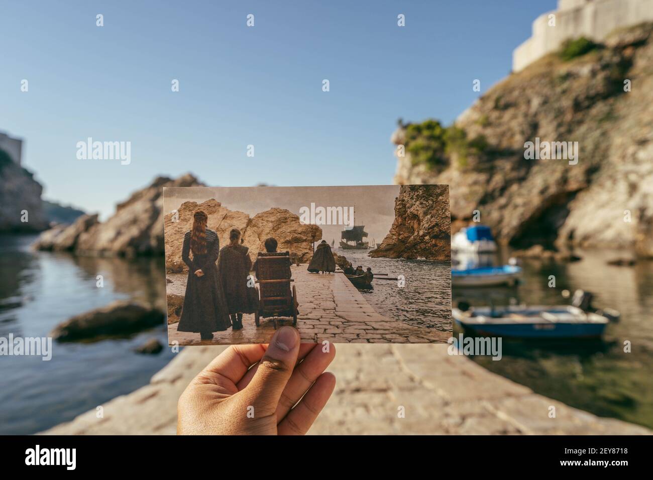 Dubrovnik, Croatia - Aug 23, 2020: Photo still of GOT show held at West Pier in morning Stock Photo