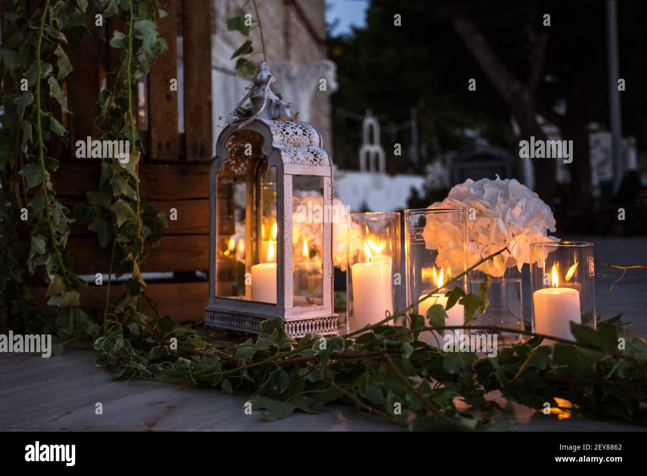 wedding decoration outside the church Stock Photo - Alamy