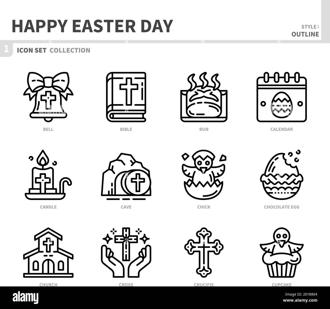 happy easter day icon set,outline style,vector and illustration Stock Vector